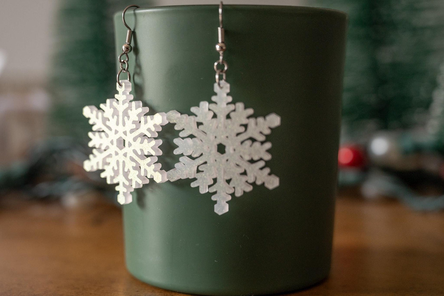 Winter Snowflake Earrings - Glitter Snowflake Earrings - Christmas Dangle Earrings
