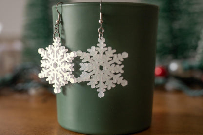 Winter Snowflake Earrings - Glitter Snowflake Earrings - Christmas Dangle Earrings