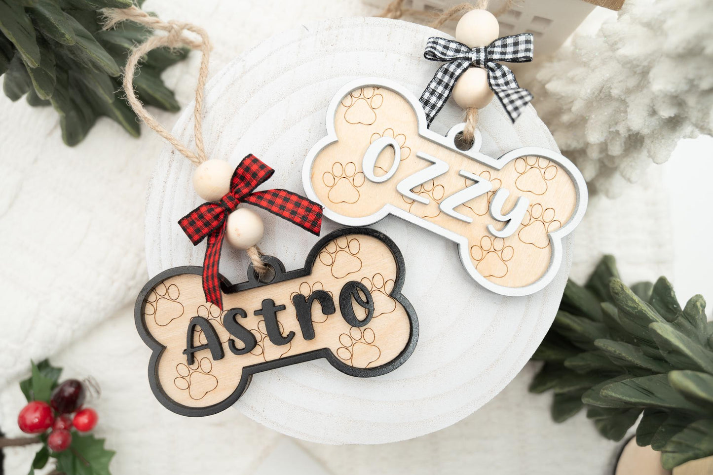 Personalized Pet Name Ornament - Dog Bone Christmas Ornament - Custom Gift Tag for Pets
