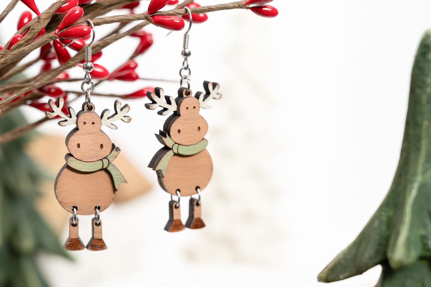 Moose Earrings - Christmas Moose Earrings - Christmas Dangle Earrings