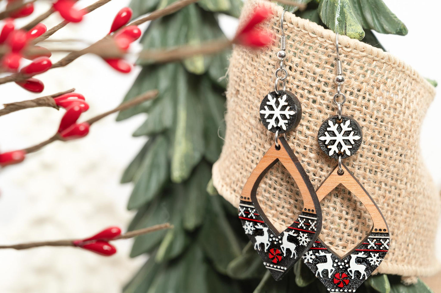 Christmas Reindeer Earrings - Fun Christmas Earrings - Holiday Winter Earrings