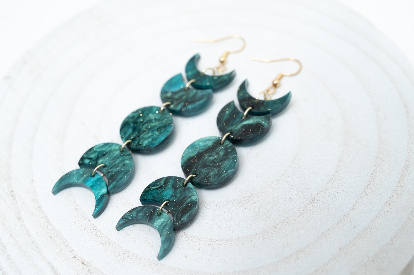 Celestial Moon Phase Earrings Acrylic Dangle Moon Earrings Sparkly Teal Statement Earrings Pink Gift for her Unique Celestial Earrings