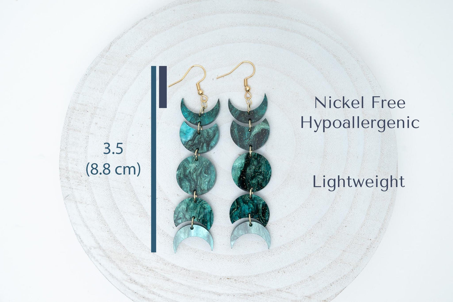 Celestial Moon Phase Earrings Acrylic Dangle Moon Earrings Sparkly Teal Statement Earrings Pink Gift for her Unique Celestial Earrings