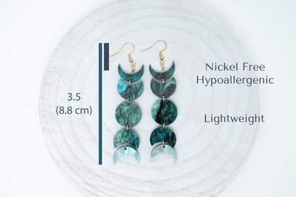 Celestial Moon Phase Earrings Acrylic Dangle Moon Earrings Sparkly Teal Statement Earrings Pink Gift for her Unique Celestial Earrings