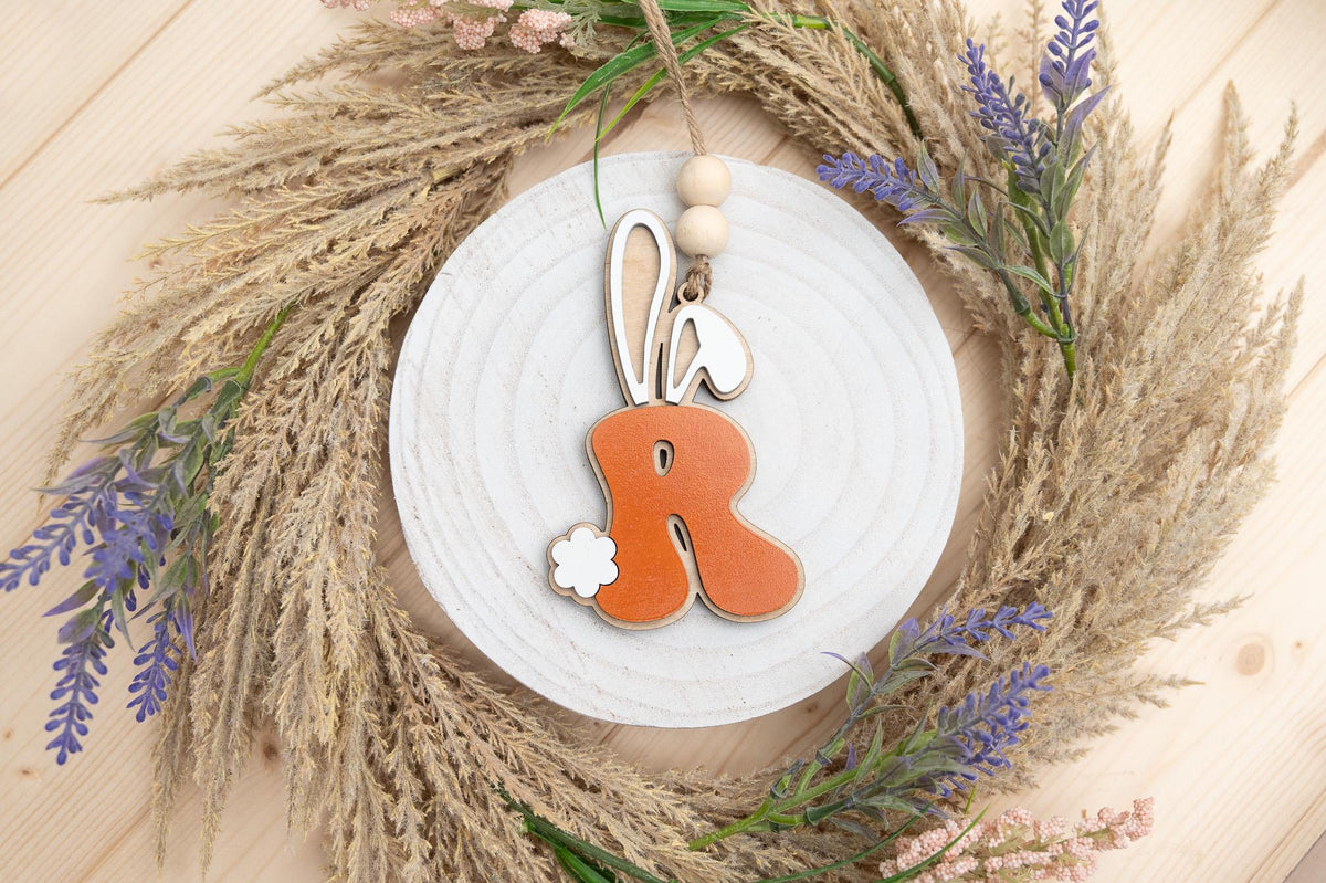 Personalized Wooden Easter Basket Tag: Bunny Ears Initial