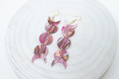 Celestial Moon Phase Earrings Acrylic Dangle Moon Earrings Sparkly Teal Statement Earrings Pink Gift for her Unique Celestial Earrings