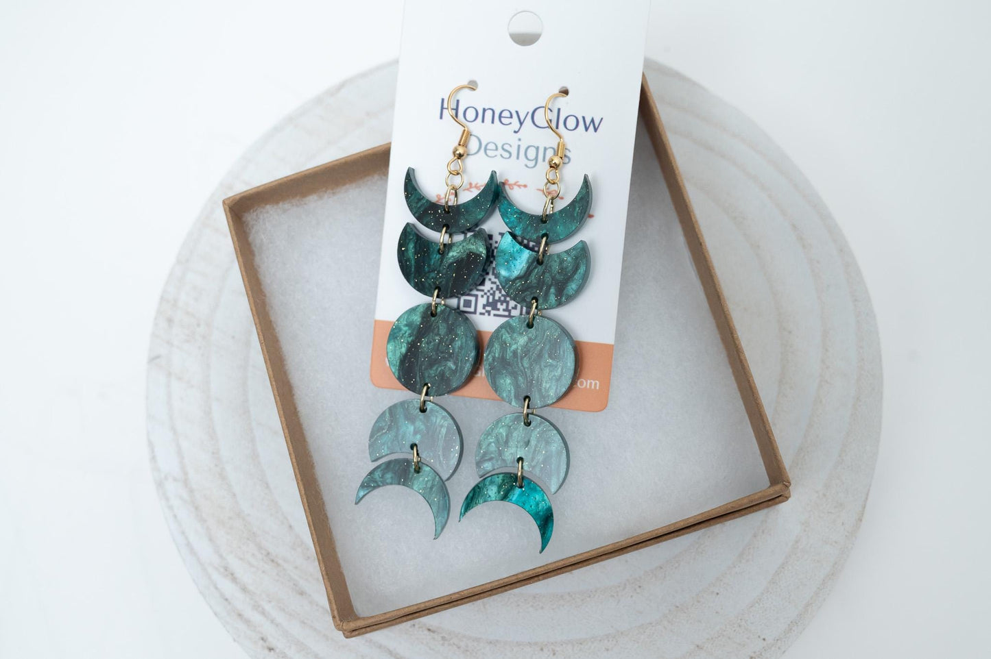 Celestial Moon Phase Earrings Acrylic Dangle Moon Earrings Sparkly Teal Statement Earrings Pink Gift for her Unique Celestial Earrings