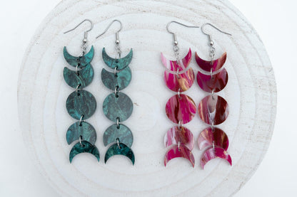 Celestial Moon Phase Earrings Acrylic Dangle Moon Earrings Sparkly Teal Statement Earrings Pink Gift for her Unique Celestial Earrings