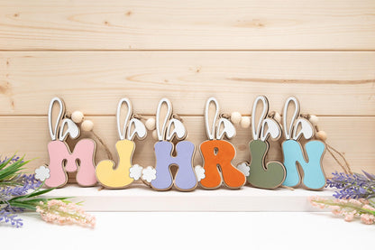 Personalized Wooden Easter Basket Tag: Bunny Ears Initial