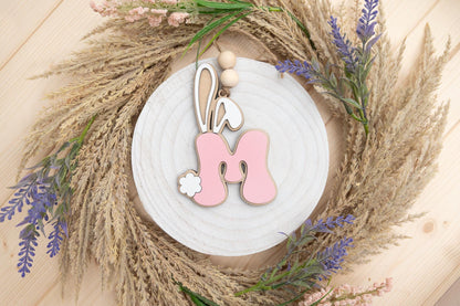 Personalized Wooden Easter Basket Tag: Bunny Ears Initial