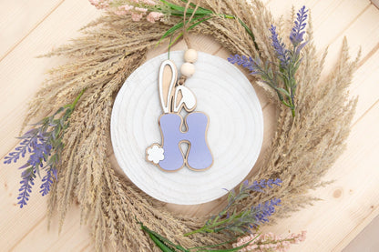 Personalized Wooden Easter Basket Tag: Bunny Ears Initial
