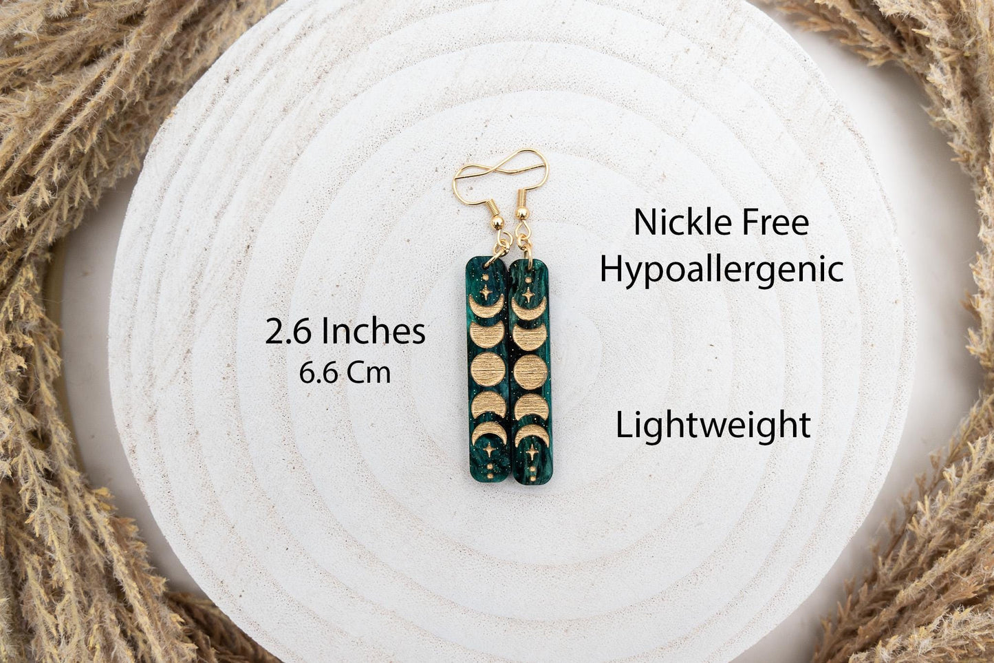Moonphase Rectangle Earrings for Women Celestial Earrings