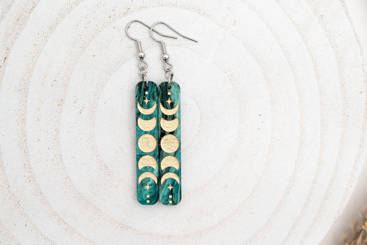 Moonphase Rectangle Earrings for Women Celestial Earrings