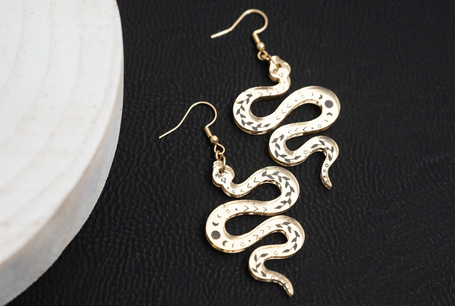 Snake Moon Phase Earrings: Celestial Serpent Jewelry