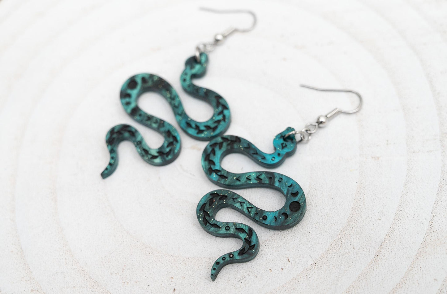 Snake Moon Phase Earrings: Celestial Serpent Jewelry
