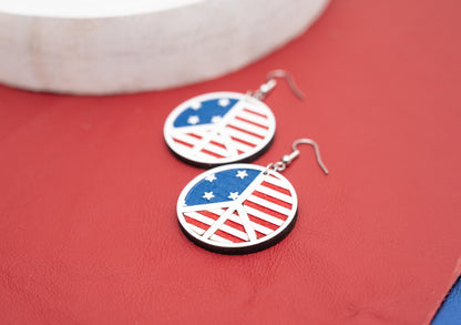 American Flag Peace Sign Earrings: Hand-Painted Wood Patriotic Jewelry