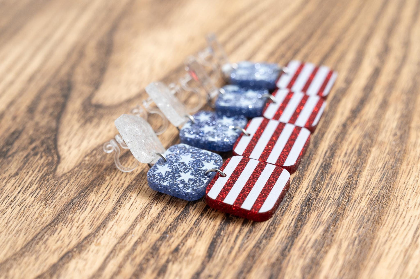 Patriotic Glitter Acrylic Dangle Earrings: Stars & Stripes 4th of July