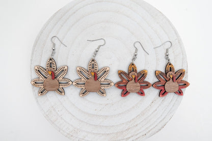 3D Maple Wood Turkey Earrings: Thanksgiving Fall Jewelry