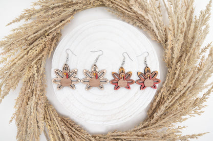 3D Maple Wood Turkey Earrings: Thanksgiving Fall Jewelry