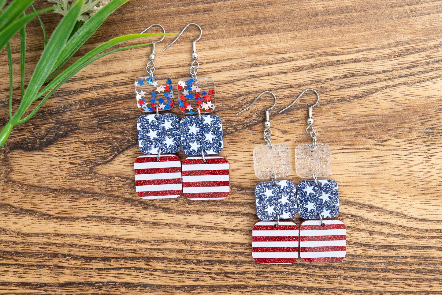 Patriotic Glitter Acrylic Dangle Earrings: Stars & Stripes 4th of July