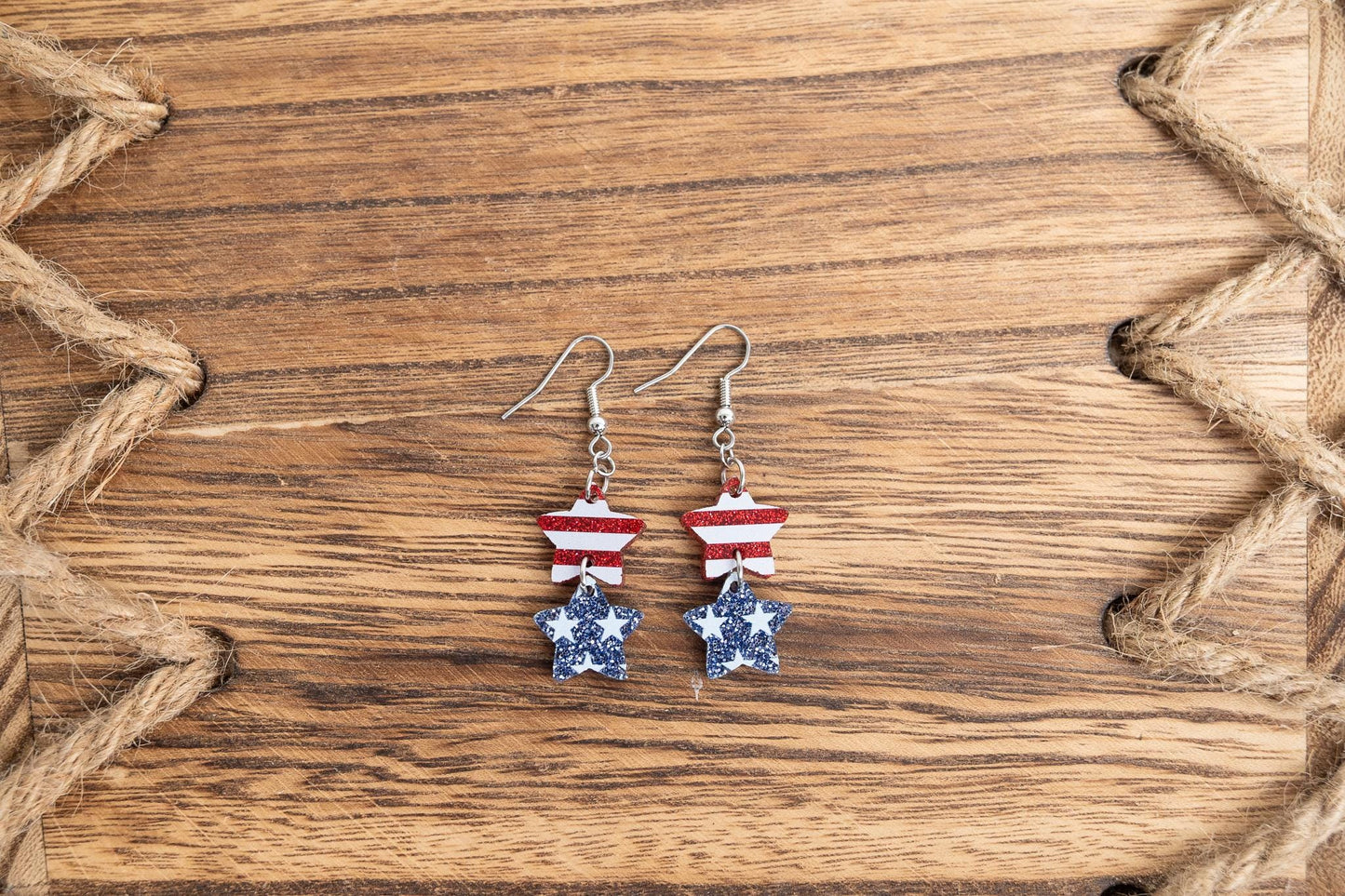 4th of July Star Earrings: Red White Blue Acrylic, Surgical Steel