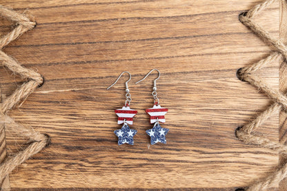4th of July Star Earrings: Red White Blue Acrylic, Surgical Steel