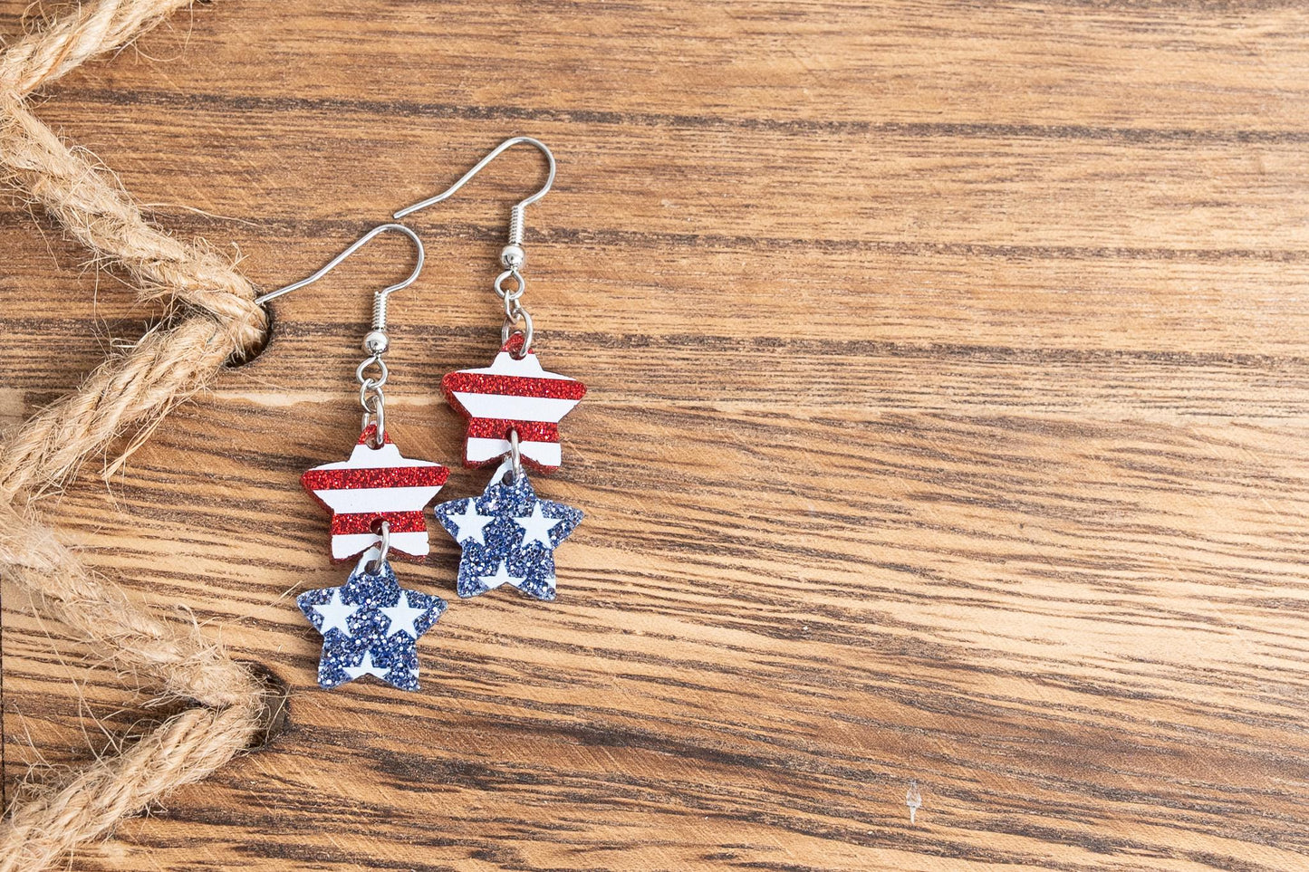 4th of July Star Earrings: Red White Blue Acrylic, Surgical Steel