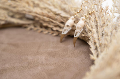 Resin Raven Skull Earrings: Hand-Painted Beaks, Surgical Steel Hooks