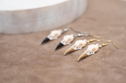 Resin Raven Skull Earrings: Hand-Painted Beaks, Surgical Steel Hooks