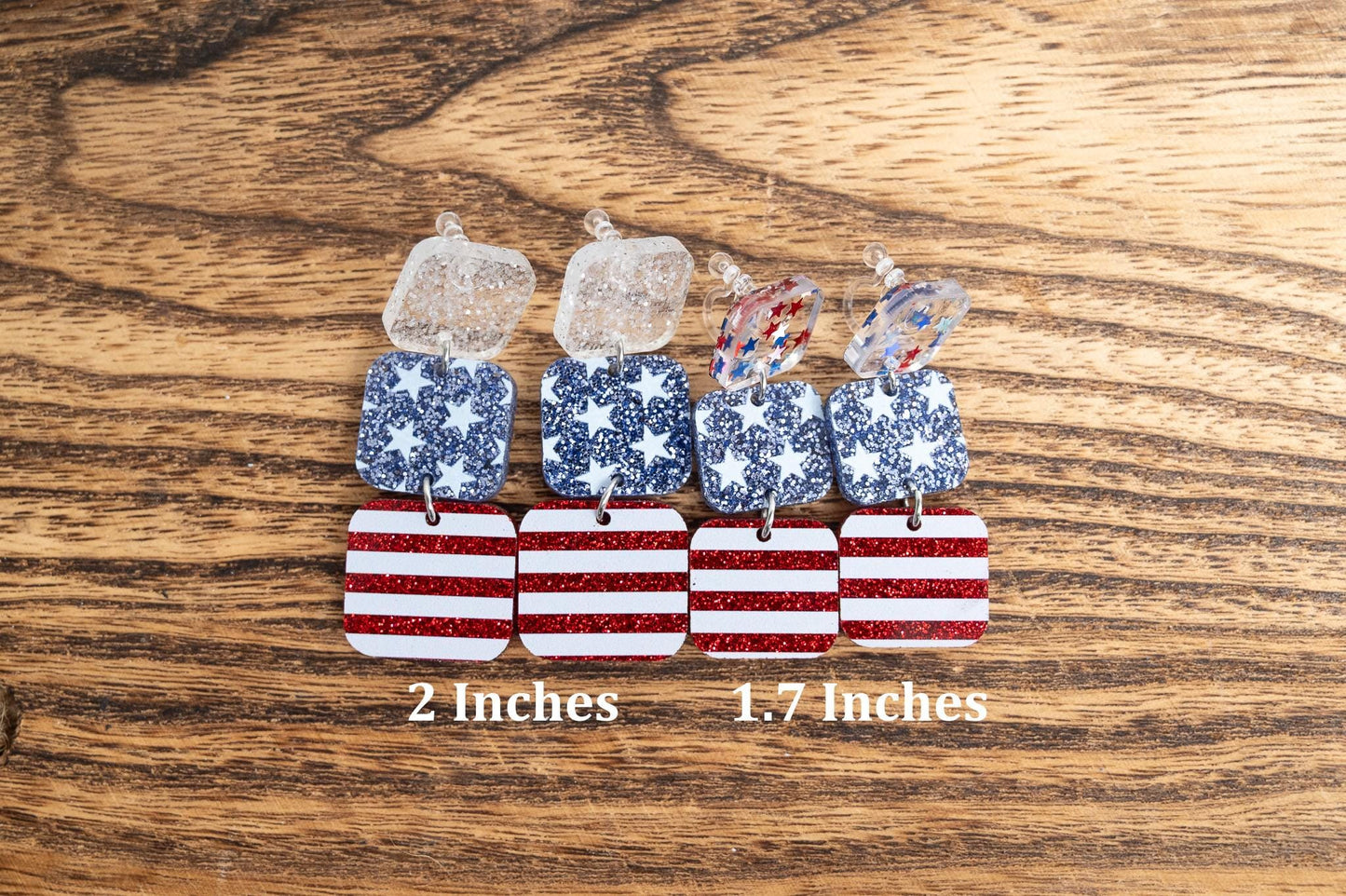 Patriotic Glitter Acrylic Dangle Earrings: Stars & Stripes 4th of July