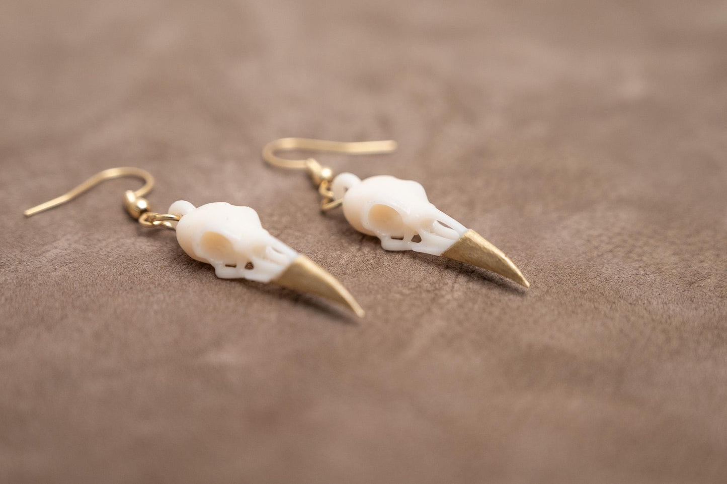 Resin Raven Skull Earrings: Hand-Painted Beaks, Surgical Steel Hooks