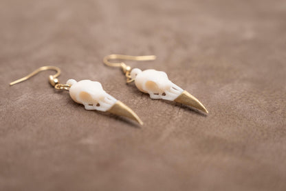 Resin Raven Skull Earrings: Hand-Painted Beaks, Surgical Steel Hooks