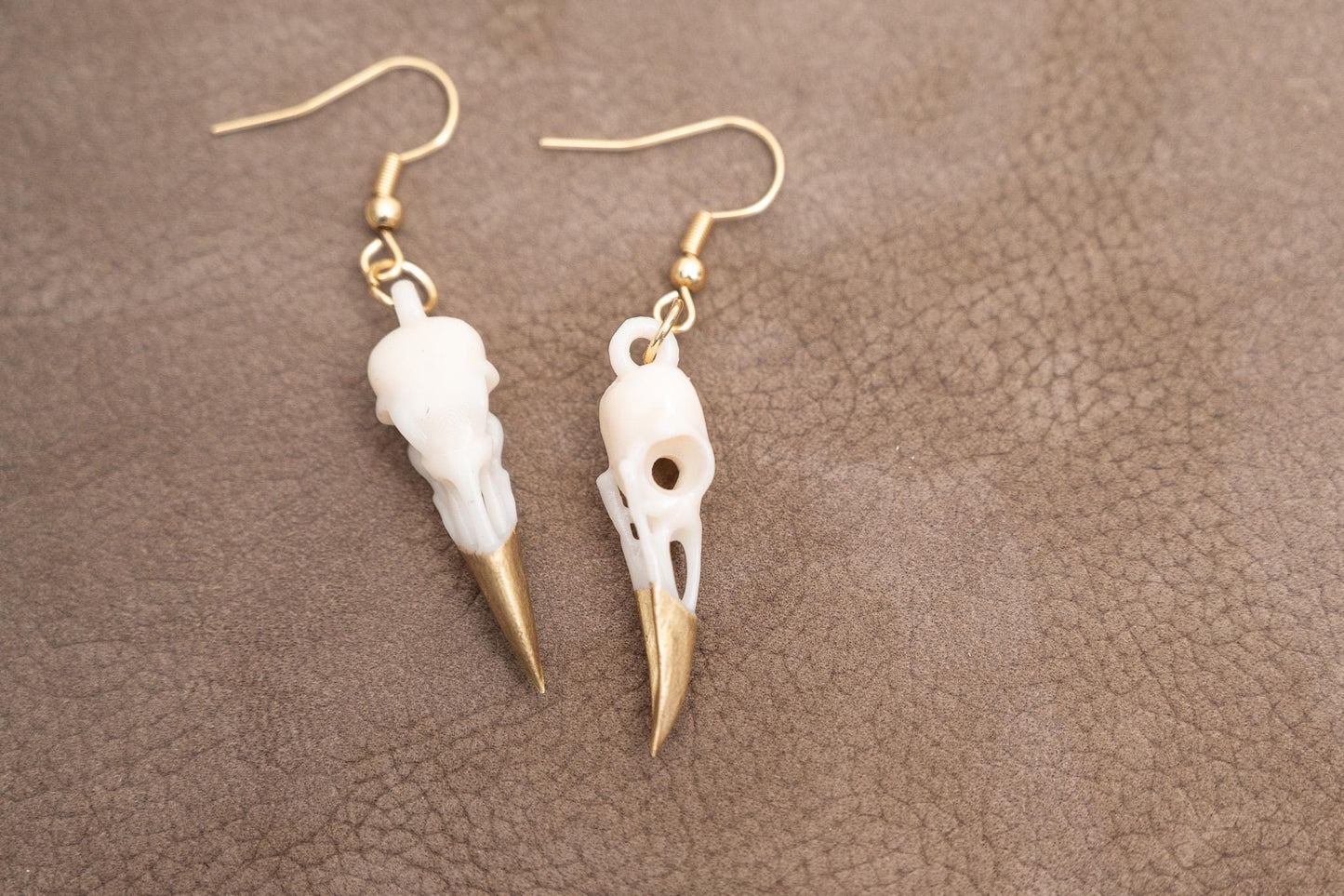 Resin Raven Skull Earrings: Hand-Painted Beaks, Surgical Steel Hooks