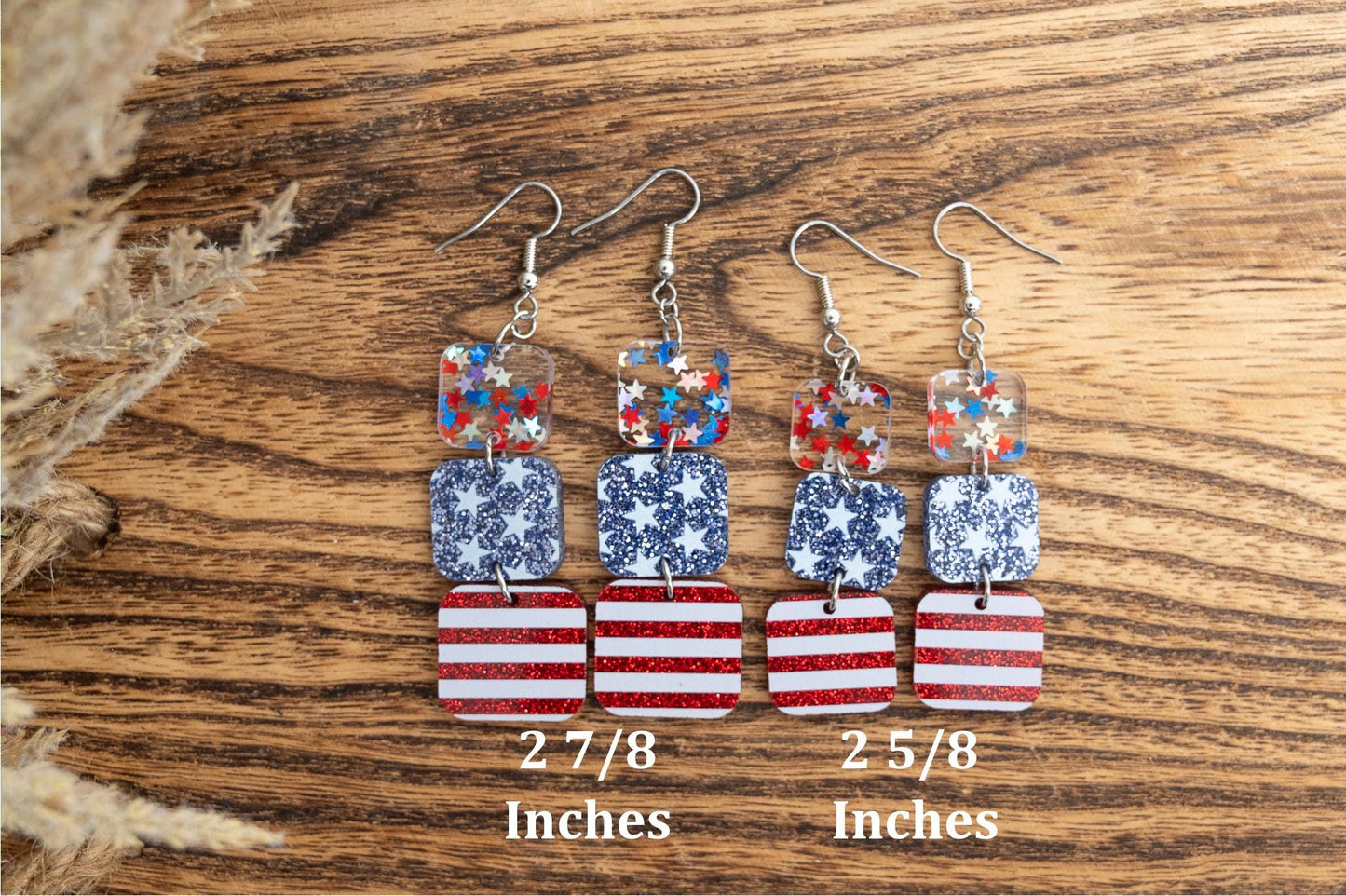 Patriotic Glitter Acrylic Dangle Earrings: Stars & Stripes 4th of July