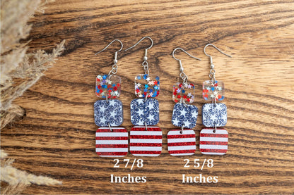 Patriotic Glitter Acrylic Dangle Earrings: Stars & Stripes 4th of July