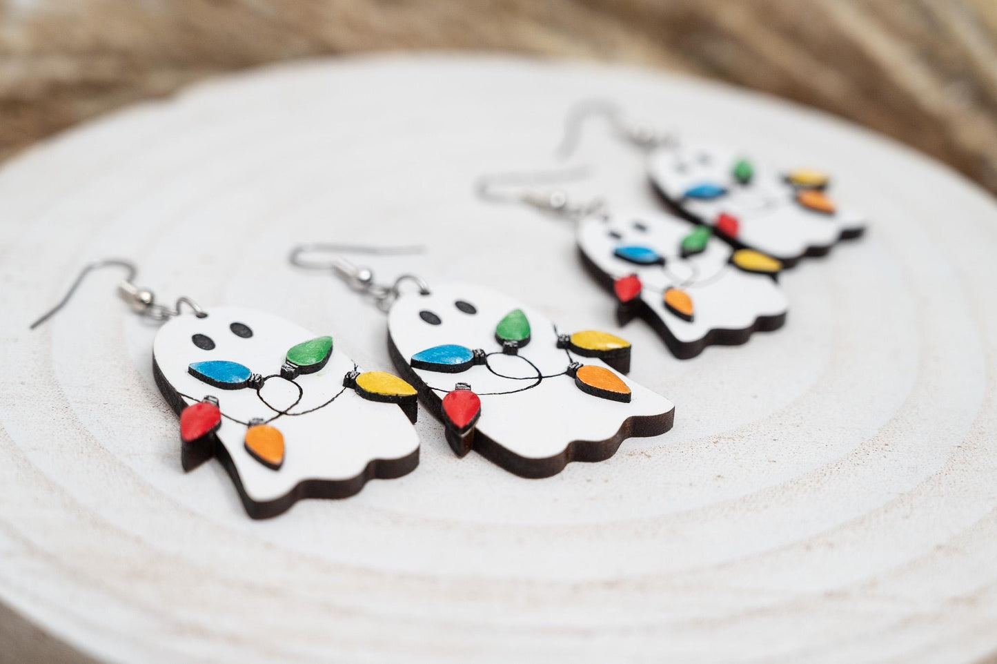 Ghost With Christmas Light Dangle Earrings