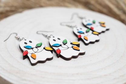 Ghost With Christmas Light Dangle Earrings