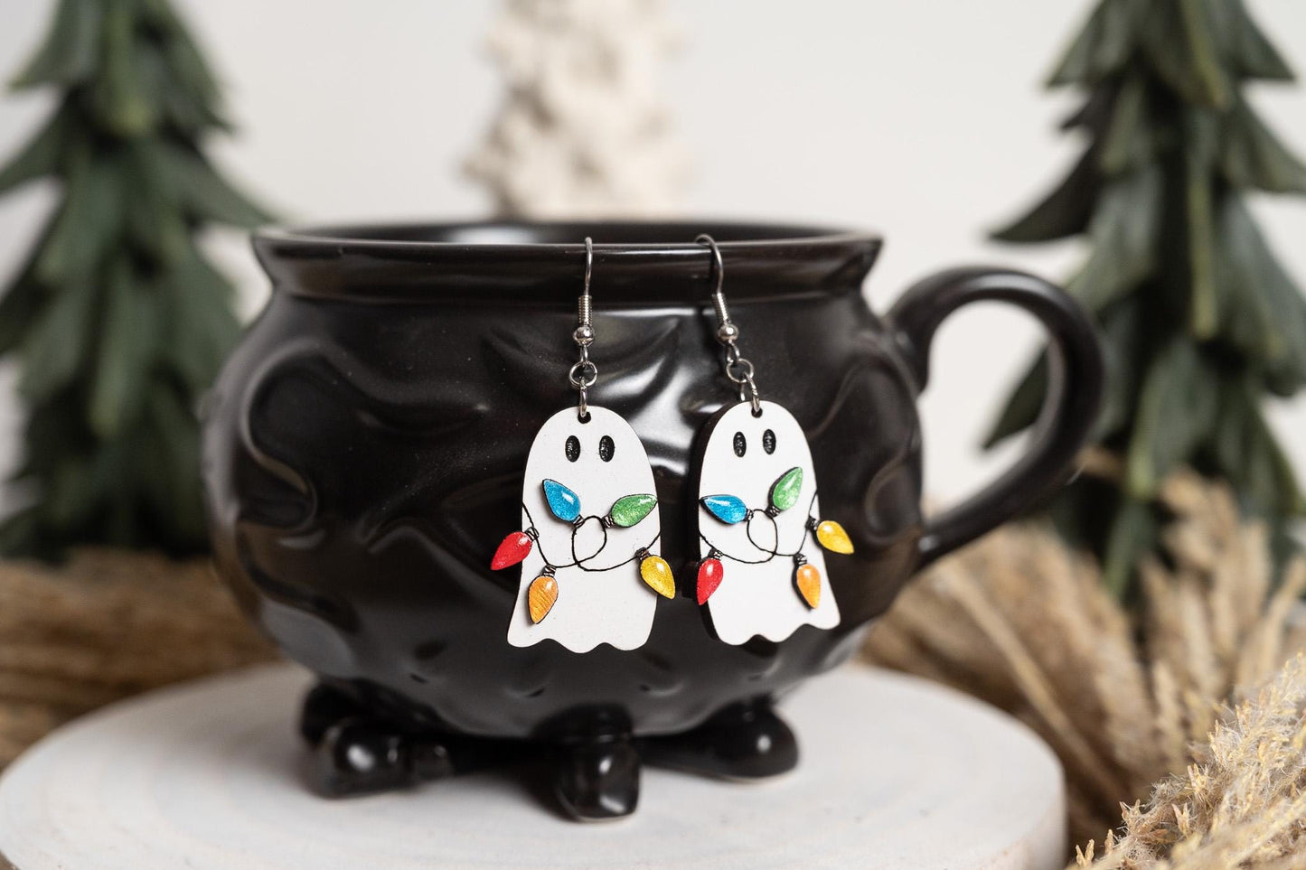 Ghost With Christmas Light Dangle Earrings