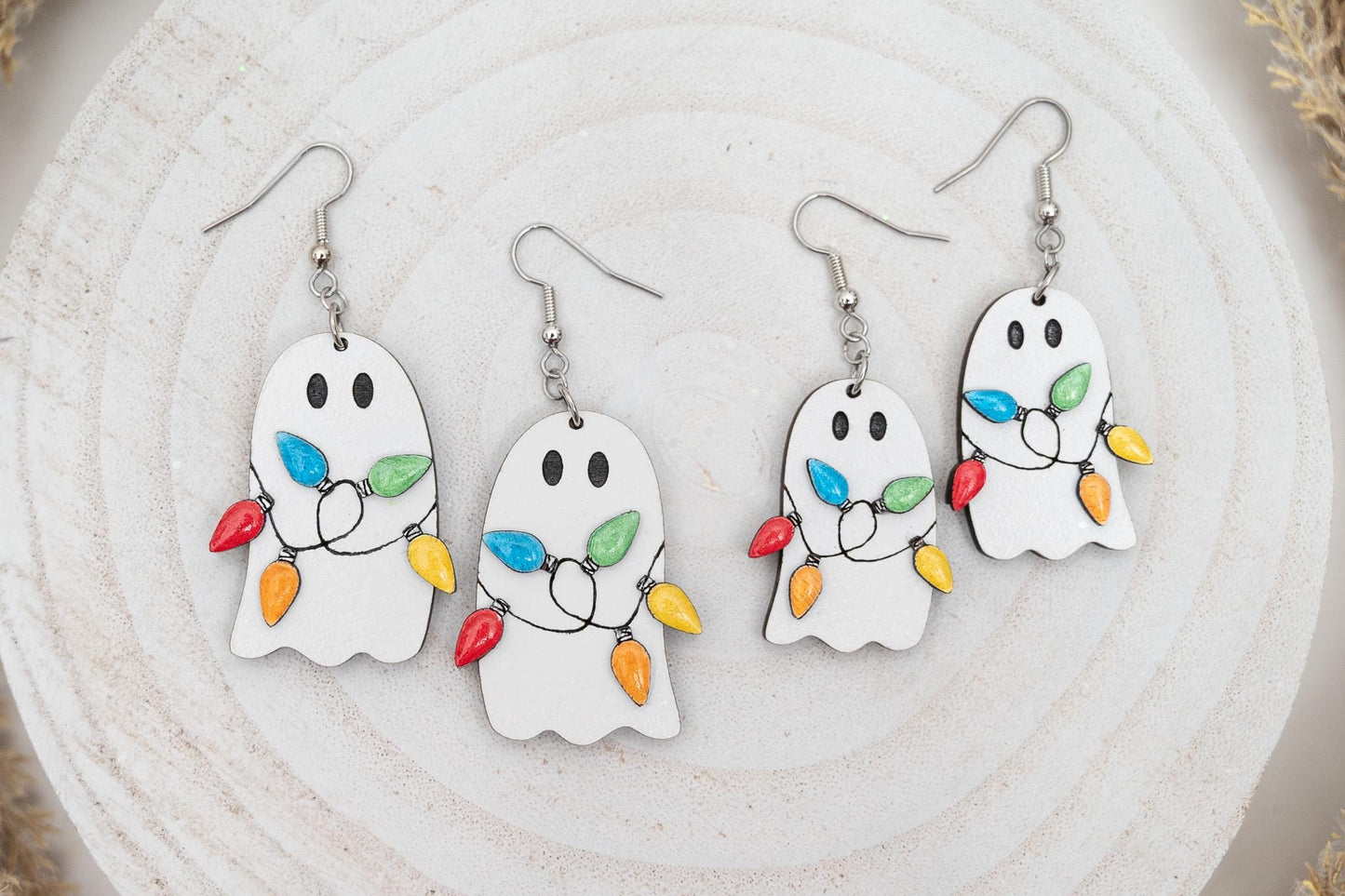 Ghost With Christmas Light Dangle Earrings