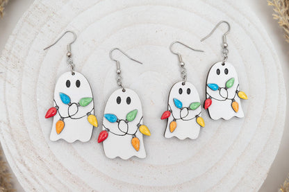 Ghost With Christmas Light Dangle Earrings