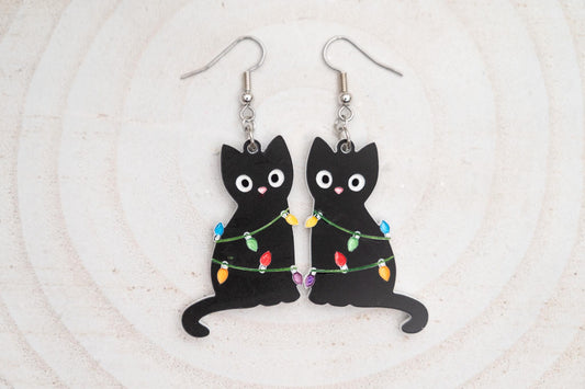 Double-sided Cats Wrapped in Christmas Lights