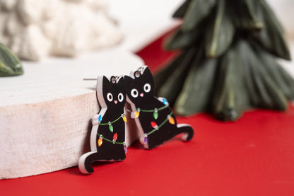 Double-sided Cats Wrapped in Christmas Lights