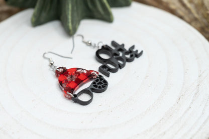 Christmas Story Earrings: Ralphie Buffalo Plaid Hat and Oh Fudge Acrylic Holiday Jewelry
