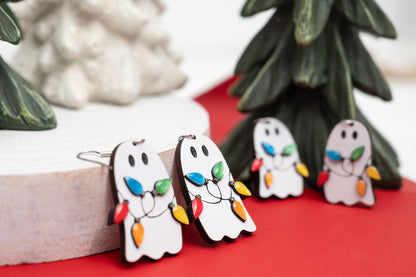 Ghost With Christmas Light Dangle Earrings