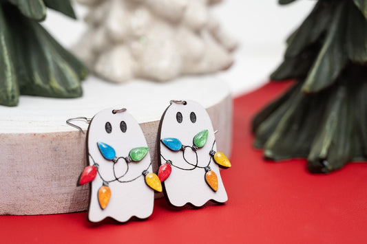 Ghost With Christmas Light Dangle Earrings
