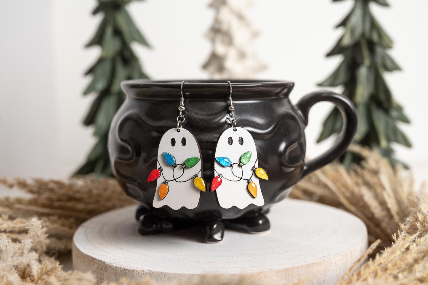 Ghost With Christmas Light Dangle Earrings