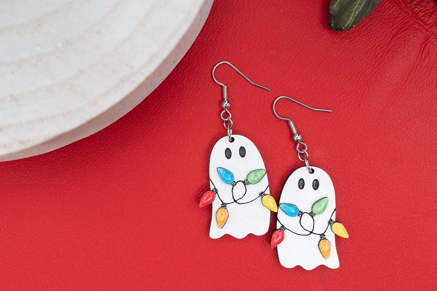 Ghost With Christmas Light Dangle Earrings