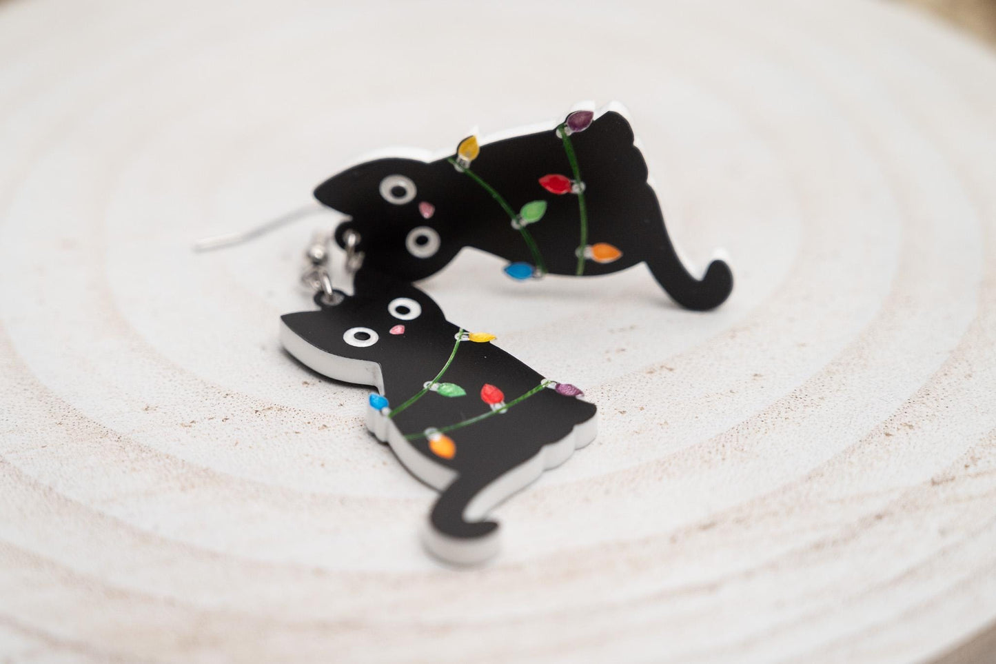 Double-sided Cats Wrapped in Christmas Lights