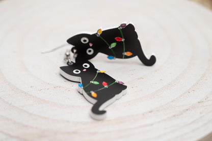 Double-sided Cats Wrapped in Christmas Lights
