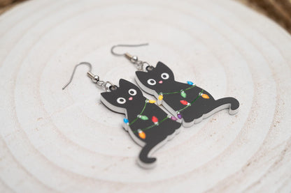 Double-sided Cats Wrapped in Christmas Lights